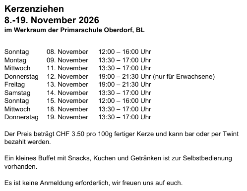 Termine Kerzenziehen